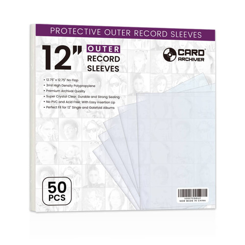 50-Pack 12-inch Vinyl-Record Outer Sleeves - LP Record Sleeves Album Covers, Clear Premium Polypropylene Vinyl Record Storage Protector, 3 mil Thick, Wrinkle Free, Fit for Single and Double LP Storage