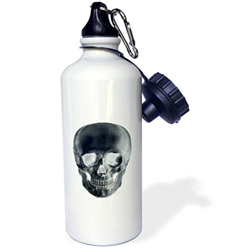 3dRose wb_29030_1"Skull in Negative" Sports Water Bottle, 21 oz, White