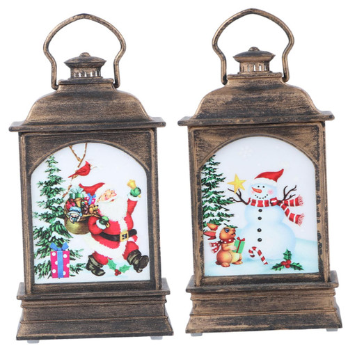 DOITOOL 2 Pcs Christmas Lights Santa Table Light Christmas Globes Lamp Decorative Metal Lantern Snowman Table Light Christmas Table Light Xmas Lantern Desktop Christmas Balls Elder Glass