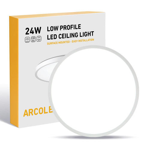 ARCOLED 12 Inch LED Round Lighting Fixture, LED Ceiling Light, 24W 2400lm 3000K/4000K/6500K Selectable, Flush Mount LED Ceiling Light Fixture for Hallway, Kitchen, Bedroom, Laundry, etc. Non Dimmable