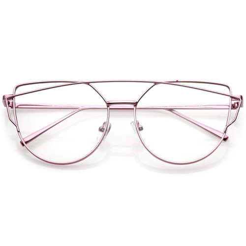 zeroUV - Modern Slim Metal Frame Crossbar Clear Flat Lens Aviator Eyeglasses 55mm (Pink/Clear)