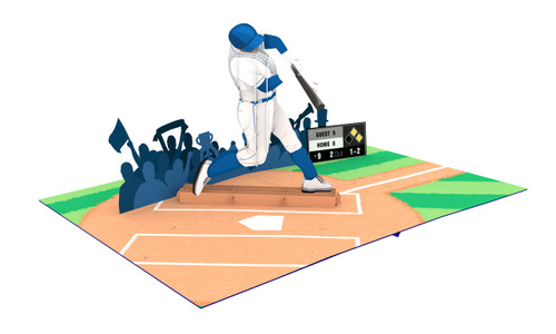 Baseball - 3D Pop Up Greeting Card For All Occasions - Love, Birthday, Christmas, Sports, Congrats - Removable Personalized Message Note - Thick Envelope, Fold Flat - 5x7 Inch (Batter Blue Uniform)