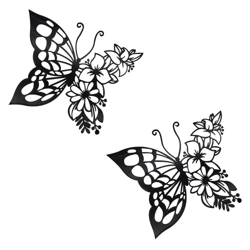 EZ4ENCE 2pcs Butterfly Decoration Wall Art Boho Wall Home Decor Hanging Appearance Wall Decor Metal Hanging Butterfly Decor Flower Wall Art for Bedroom Living Room Home Wall,Black(Medium)