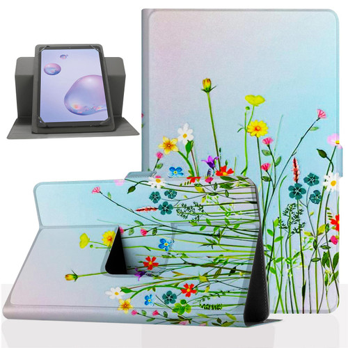 Pudazvi Universal 7 inch 8 inch Android Tablet Case,360 Degree Rotatable Kickstand Multiple Viewing 7"-9" Inch Tablet Cover for Amazon Fire HD 8/Samsung/iPad Mini/TCL,Flower Grass