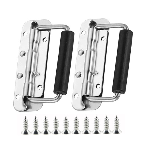 Setaria Viridis Spring Loaded Case Handle,Stainless Steel Surface Mount Chest Handle with Rubber Grip Spring Loaded Pull Handle with Rubber Grip Heavy Duty Hardware for Cabinet Toolbox