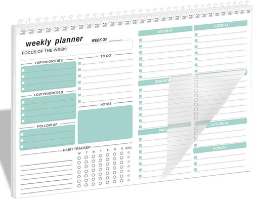 Weekly Planner Notepad, 52 Sheets Undated Weekly Goals Schedule Planner To Do List Planner with Spiral Binding Academic Planner Notebook Daily Work Planner Organizers for Work and Personal, 7.5x10.2"
