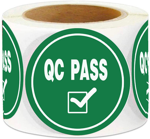 Inventory Stickers Labels,QC Pass Stickers for Quality Control Inventory WarehouseGreen"QC Pass" Sticker Label,2inches 500Pcs.