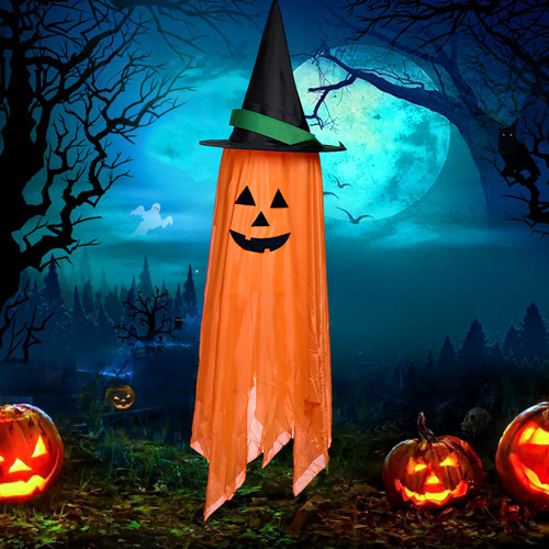 Ghost Halloween Yard Decorations,Hanging Decorations Outdoor Outside,Hanging Pumpkin Ornaments for Home Garden Party Indoor Outdoor for Home Garden Tree Porch Lawn Window (Orange)