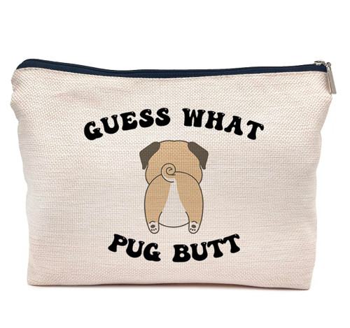IWXYI Pug Gifts,Funny Pug Makeup Bags,Pug Butt Makeup Bags With Zipper,Pug Makeup Bag Zipper Pouch Travel Toiletry Gifts For Women,Pug Gifts For Women