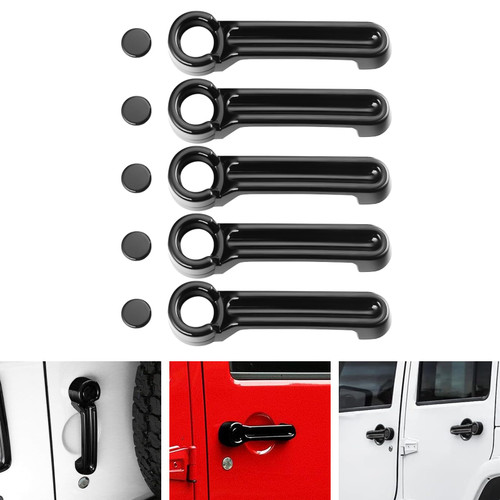 fulolohapi 5 Piece Set of Exterior Door Handle and Tailgate Covers, Compatible with Jeep 2007-2018 Wrangler JK, 2008-2012 Liberty and 2007-2011 Dodge Nitro - Black