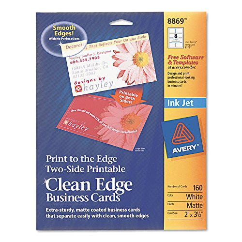 Two-Side Printable Clean Edge Business Cards, Inkjet, 2 x 3-1/2, White, 160/Box