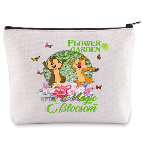 BWWKTOP Chip Squirrel Cosmetic Makeup Bag Dale Squirrel Gifts Let The Magic Blossom Flower & Garden Festival Zipper Pouch Bag Magic Kingdom Gifts (Chip Magic)