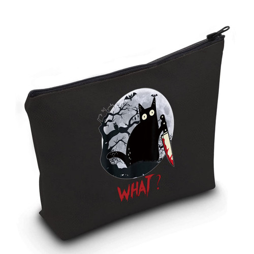 LEVLO Murderous Cat With Knife Cosmetic Make Up Bag Sneaky Cat Inspired Gifts Cat What Makeup Zipper Pouch Bag(Black Cat What) LEVLO Murderous Cat With Knife Cosmetic Make Up Bag Sneaky Cat Inspired Gifts Cat What Makeup Zipper Pouch Bag(Black Cat What)