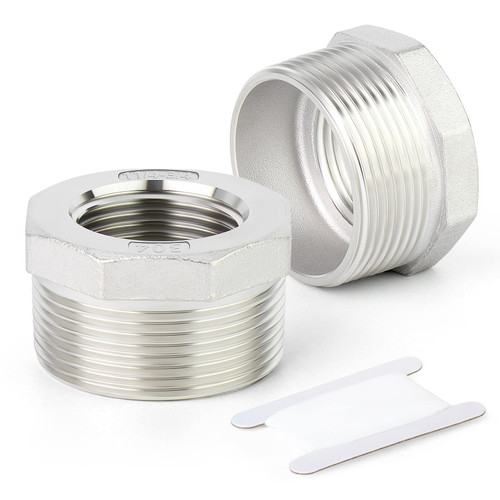 TAISHER 2PCS 304 Stainless Steel Reducer Hex Bushing, 1-1/4" NPT Male x 3/4" NPT Female, Reducing Pipe Adapter Fitting