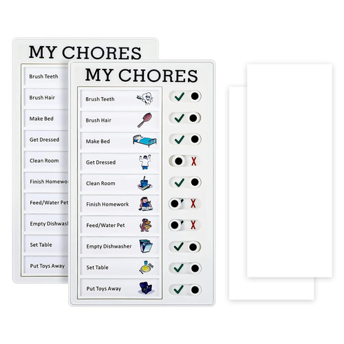 2Pcs Chore Chart Chore List for Kids Checklist Board with Slider Task Planner for Kids Kids to Do List Chart Kids Reminder Board Task Board for Kids Removable Reusable Chore Chart