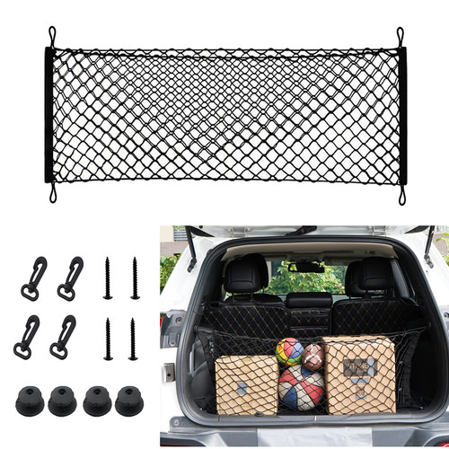Car Rear Cargo Net, Universal Adjustable Elastic Truck Net for SUV Jeep Truck, Trunk Cargo Storage Organizer Net with Hooks (43.3'' X 19.7'')