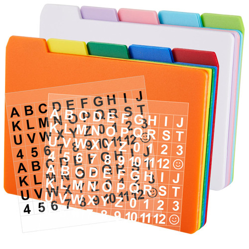 50 Pieces Index Card Guide Set Alphabet Sticker Index Card Dividers Self Adhesive Number Stickers Index Card Dividers with Tabs for Office Business Classroom Products (3 x 5 Inch, Multi Color)