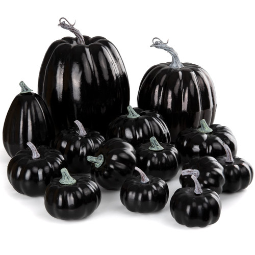 Joyhalo14 Pack Black Pumpkins for Decorating Outside, Fake/Faux/Foam/Decorative/Artificial/Craft Pumpkins for Fall Autumn Halloween Thanksgiving Porch Tabletop Decor Joyhalo14 Pack Black Pumpkins for Decorating Outside, Fake/Faux/Foam/Decorative/Artificial/Craft Pumpkins for Fall Autumn Halloween Thanksgiving Porch Tabletop Decor