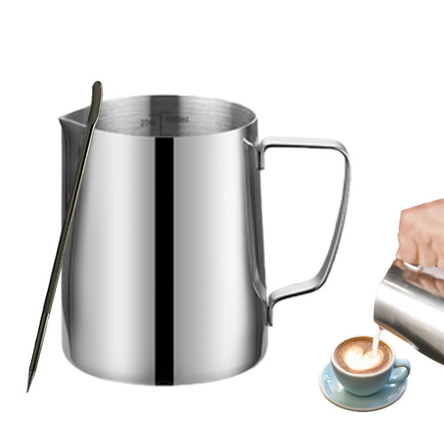 HEOIZI Milk Frothing Pitcher 20oz,Milk Steaming Pitcher,Latte Pitcher,Espresso Steaming Pitcher,Espresso Machine Accessories,Stainless Steel Milk Frother Cup 600ML,Milk Coffee Cappuccino Latte Art