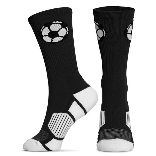 ChalkTalkSPORTS Soccer Athletic Woven Mid-Calf Socks | Black Soccer Ball | Adult Size