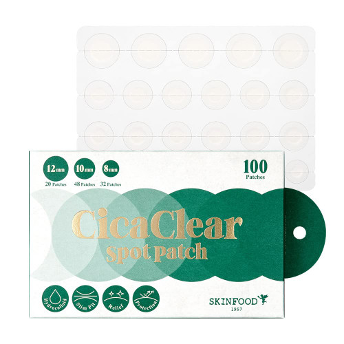 SKINFOOD Cica Clear Spot Patch (100count), Hydrocolloid AC Patch for Covering and Recovering Spot, Ultra Thin Clear Skin Sticker for Easy AC Care