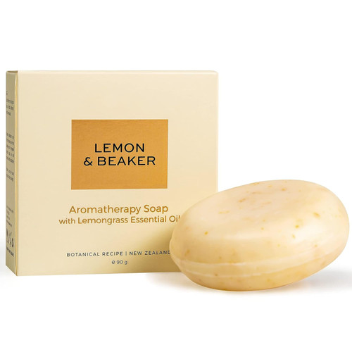 LEMON & BEAKER Lemongrass Luxury Soap Bar - Vegan & Cruelty-Free Aromatherapy Womens Bar Soap with Lemon Peel Oil and Lemongrass Essential Oil - Deep Cleansing & Brightening Scented Soap, 3.17 oz