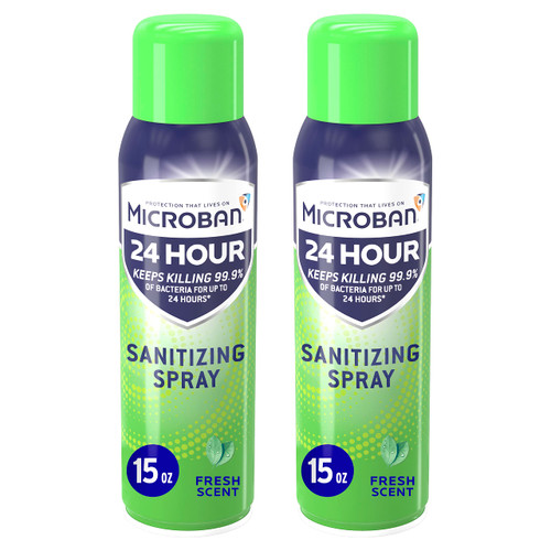 Microban Disinfectant Spray, 24 Hour Sanitizing and Antibacterial Spray, Sanitizing Spray, Fresh Scent, 2 Count (15oz Each)