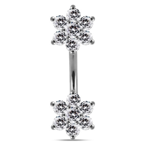 AtoZ Piercing Clear CZ Stone Double Side Mini Flower 925 Sterling Silver Belly Button Ring Jewelry