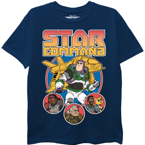 Disney Boys' Big Lightyear Star Command Short Sleeve Tee, Navy, 14-16