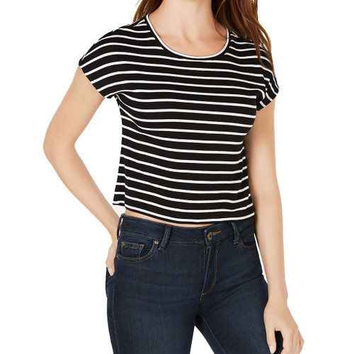 Bar III Womens Cropped Basic T-Shirt, Black, Medium