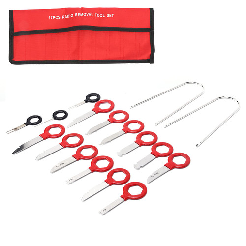 17PCS Radio Removal Tool Kit,Radio Release Keys Kit, Universal Stereo CD Player Removal Key Kit for Car Stereo Audio
