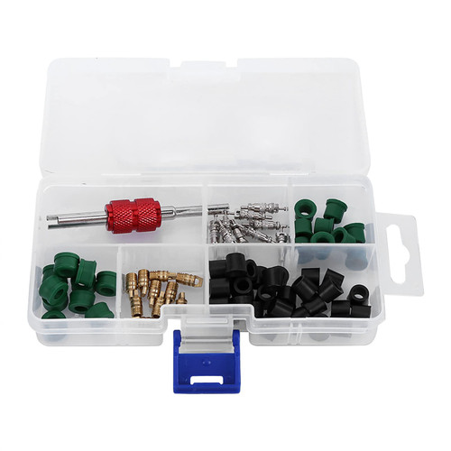71pcs Air Condition Repair R134a A/C Hose Seal Kit Universal Air Conditioning Recharge Hose Adapter Assortment Of Valve Cores Hose Gaskets Valves Repair Tool
