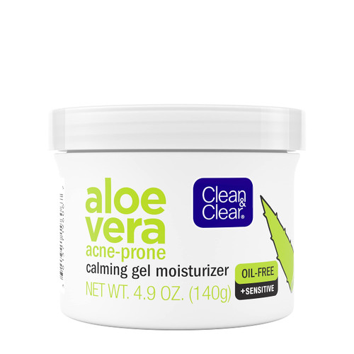 Clean & Clear Aloe Vera Calming Gel Acne Facial Moisturizer for Acne-Prone & Sensitive Skin, Oil-Free Daily Moisturizing Gel, 4.9 Oz