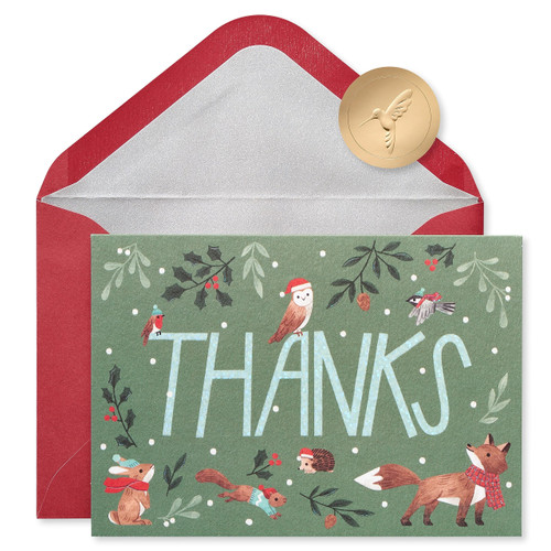 Papyrus Blank Holiday Thank You Cards Boxed with Envelopes, Woodland (12-Count)