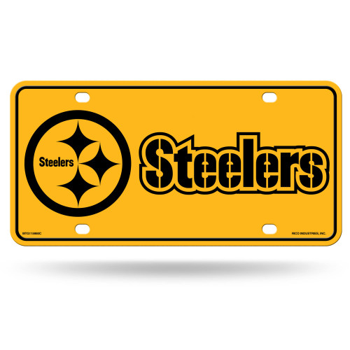 Rico Industries NFL Pittsburgh Steelers Black Logo & Gold Metal Auto Tag 8.5" x 11" - Great for Truck/Car/SUV