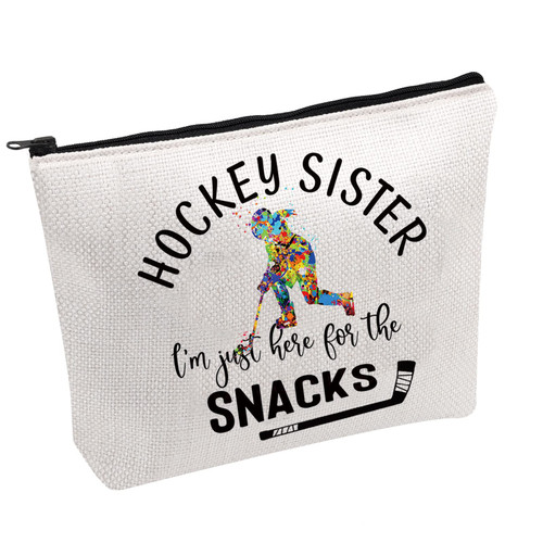 FOTAP Hockey Lover Gift Girl Hockey Makeup Bag Hockey Sister Cosmetics Bag Hockey Sister Snacks Zipper Pouch Game Day Gift (HOCKEY SISTER)