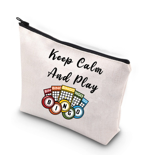 MNIGIU Bingo Cosmetic Makeup Bag Bingo Lover Gift Keep Calm And Play Bingo Travel Zipper Pouch Bingo Gambler Gift (play bingo bag)