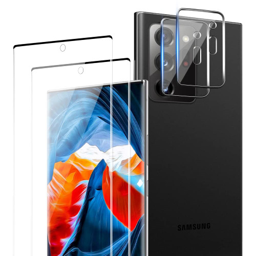 [2+2 Pack] Galaxy Note 20 Ultra Screen Protector with Camera Lens Protector, Fingerprint Support, 9H Tempered Glass, HD Clear Scratch Resistant for Samsung Note 20 Ultra 5G Glass Screen Protector(6.9 Inch)