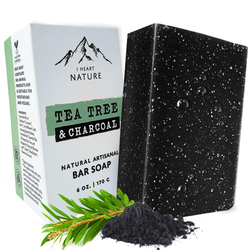 iHeart Tea Tree Charcoal Soap, Black Soap Bar with Cocoa Butter, Activated Charcoal Face Bar For Women and Tea Tree Oil Charcoal Soap Bar For Men 6oz iHeart Tea Tree Charcoal Soap, Black Soap Bar with Cocoa Butter, Activated Charcoal Face Bar For Women and Tea Tree Oil Charcoal Soap Bar For Men 6oz