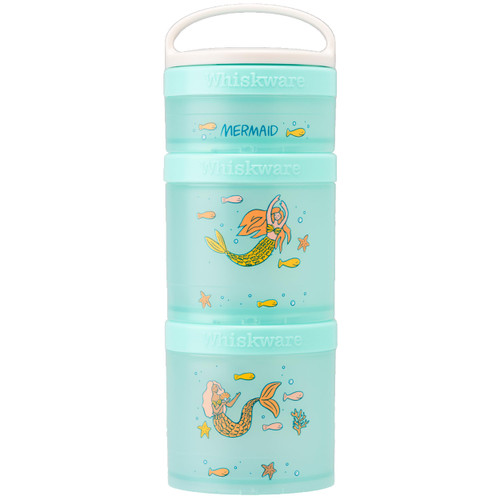 Whiskware Snack Containers for Toddlers and Kids, 3 Stackable Snack Cups for School and Travel, Mermaid Pink/Blue