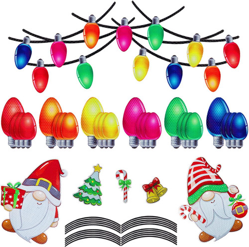 49 Pcs Strong Christmas Car Refrigerator Magnets, Cute Reflective Light Bulb Magnet, Christmas Refrigerator Car Decorations Decals Ornaments Set for Xmas Holiday Garage Mailbox Door