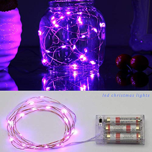 BZONE 20 LED 7 Feet Purple Color Micro LED String Lights Battery Operated Silver Color Copper Wire Lights