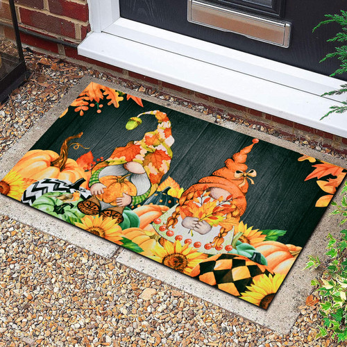 FRAMICS Thanksgiving Front Door Mat, Gnomes Door Rug Indoor for Entryway, Autumn Door Mat with Non-Slip Rubber Backing, Fall Decorative Front Door Rug Mat for Patio, Laundry Room, Porch,17 x 30 Inch