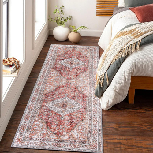 Lahome Boho Kitchen Runner Rug 2'x6' Washable Runner Rug Non Slip Hallway Runner Rug Oriental Laundry Room Rug Distressed Vintage Carpet Runner for Hallway Entryway Bedroom Bathroom