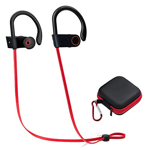 Wireless Sports Earphones Mic Waterproof HD Stereo Sweatproof Earbuds for Gym Running Workout 8 Hour Battery Noise Cancelling Headsets (red)