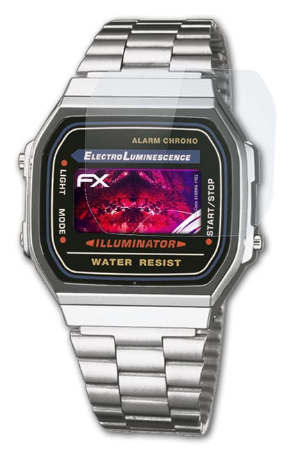atFoliX Plastic Glass Protective Film compatible with Casio A168WA-1YES Glass Protector, 9H Hybrid-Glass FX Glass Screen Protector of plastic