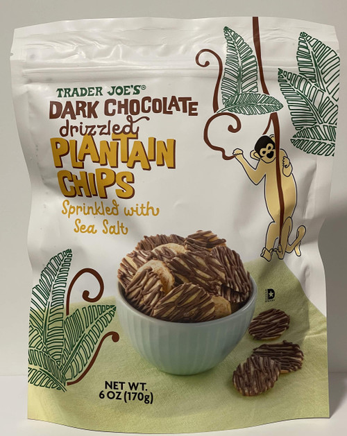 Trader Joe's Dark Chocolate Drizzled Plantain Chips with Sprinkled with Sea Salt - 6oz 1 Bag