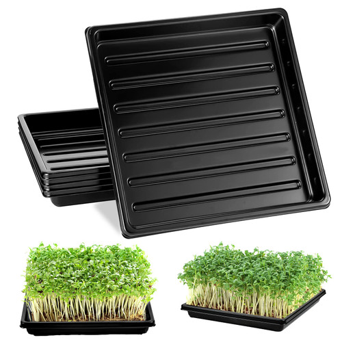 5 Pack Garden Plant Growing Trays Without Holes - 10" X 10" No Drain Holes Microgreens Growing Trays, Seedling Tray, Wheatgrass Sprouting Tray, Hydroponic Trays, Greenhouse Seed Starter Trays