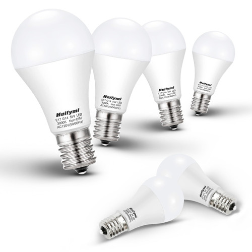 Heifymi E17 Intermediate Base LED Bulbs, 3000K Warm White, 5 Watts(40W Equivalant), 500 Lumens, Non-Dimmable for Ceiling Fan Chandelier Pendant Light Bulbs(4 Pack)