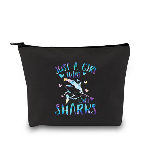 G2TUP Shark Gifts Shark Lover Makeup Bag Just A Girl Who Loves Sharks Ocean Animal Cosmetic Travel Pouch (Shark Makeup bag)